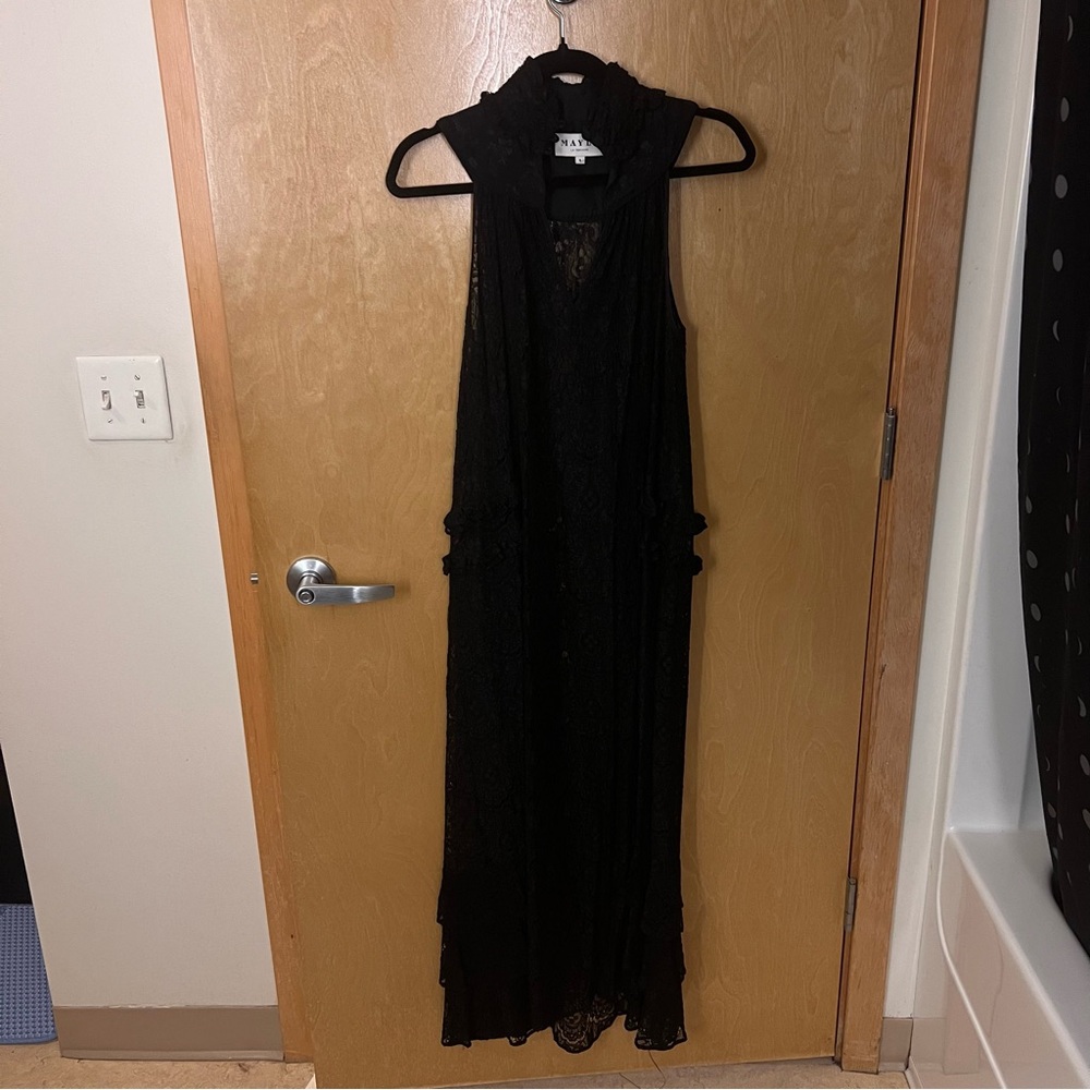 Rare Mayle Black Lace High-Neck Maxi Dress Sz 4 Pristine early 2001